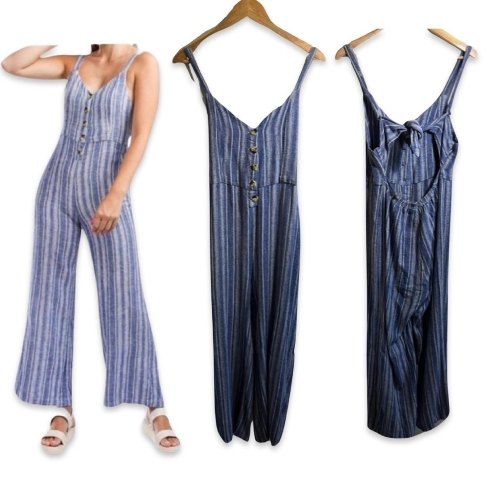 Boho Striped Linen Jumpsuit Romper Flare Stripes